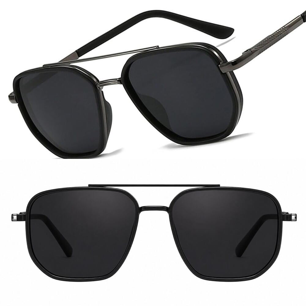Sleek Mens Womens Black Polarized Lens Pilot Sunglasses Travel Driving